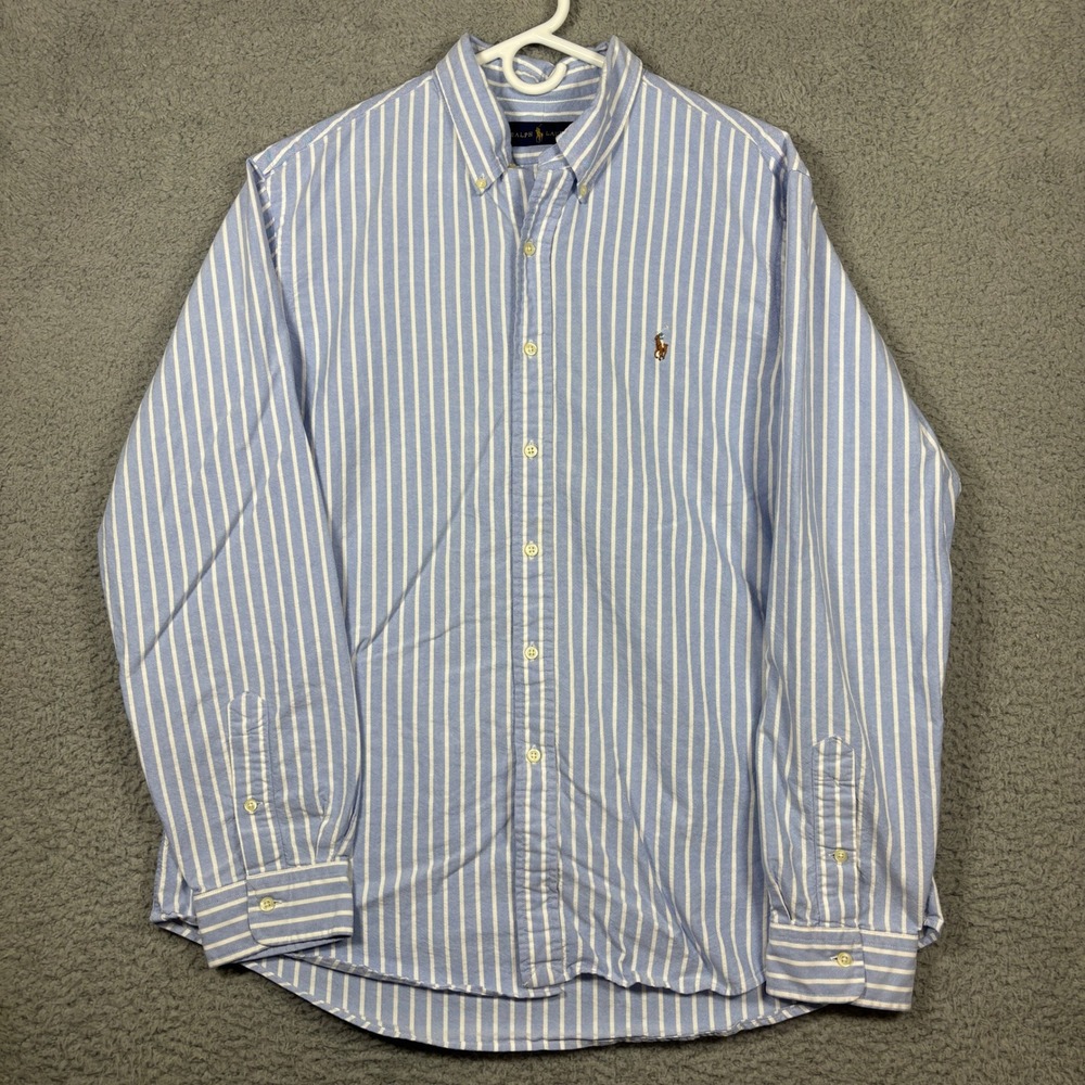 Ralph Lauren Mens XL Blue White Striped Oxford Button Down Long Sleeve Pony